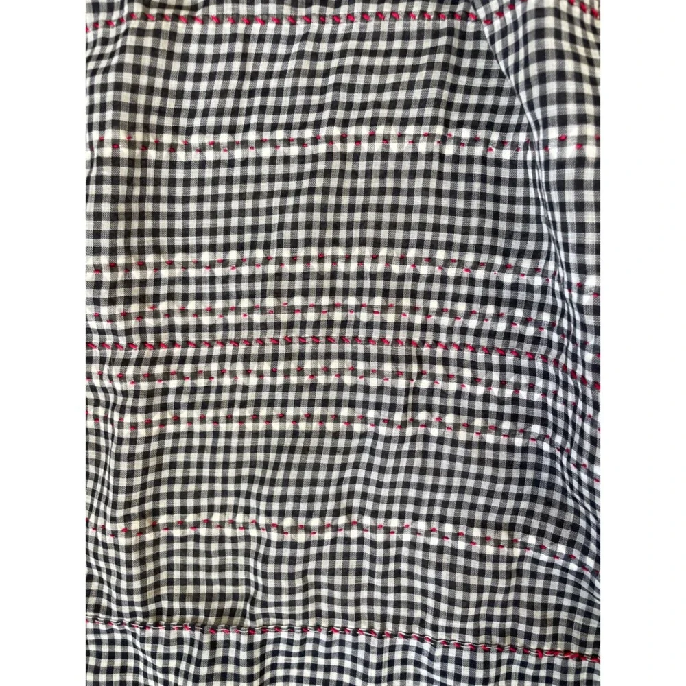 Vintage Handmade Black White Gingham Smocked Half Apron Red Trim Retro 50s Style